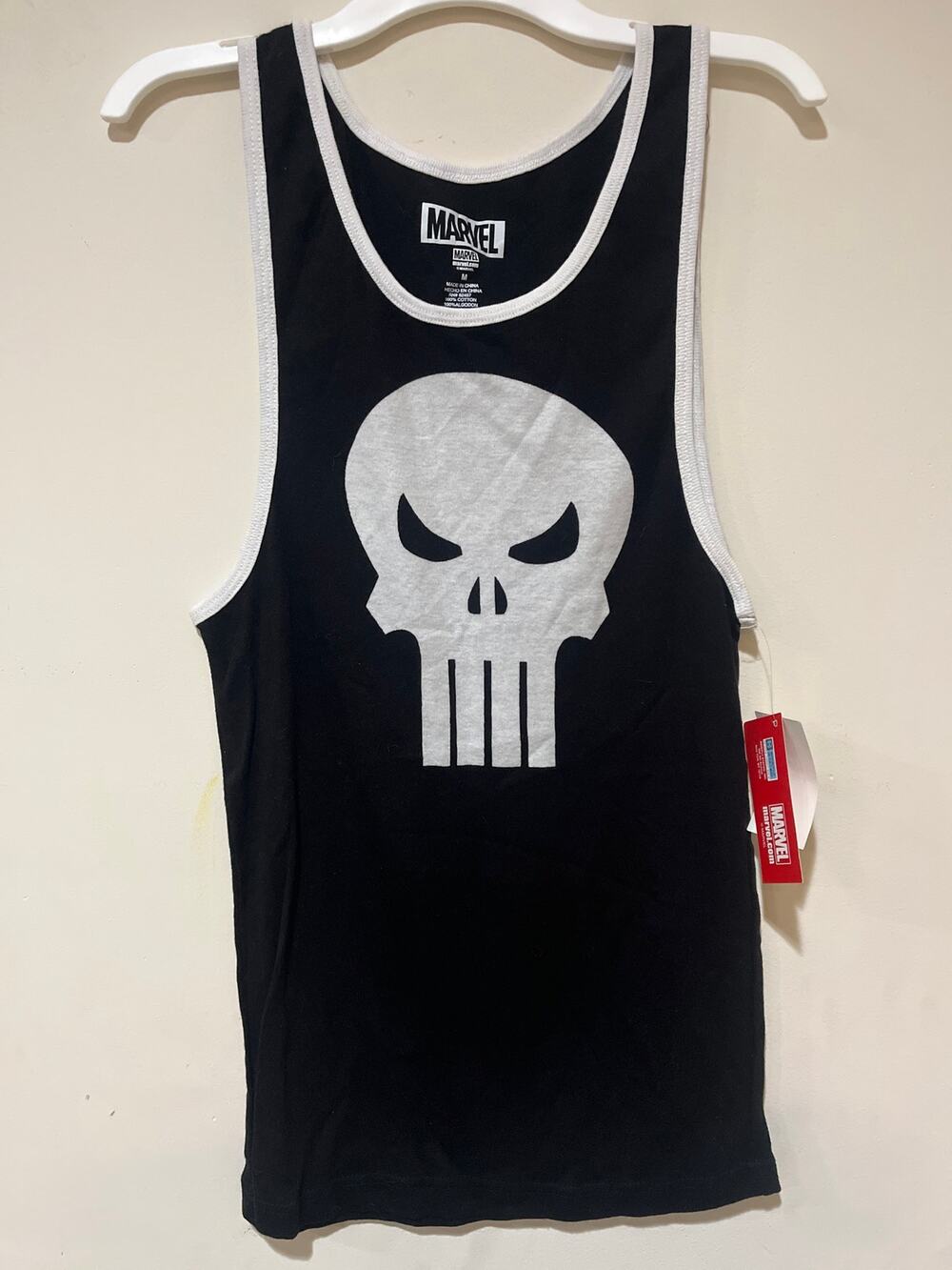 Marvel The Punisher Ringer Tank Top Ribbed Fitted Mens Medium Black 100% Cotton